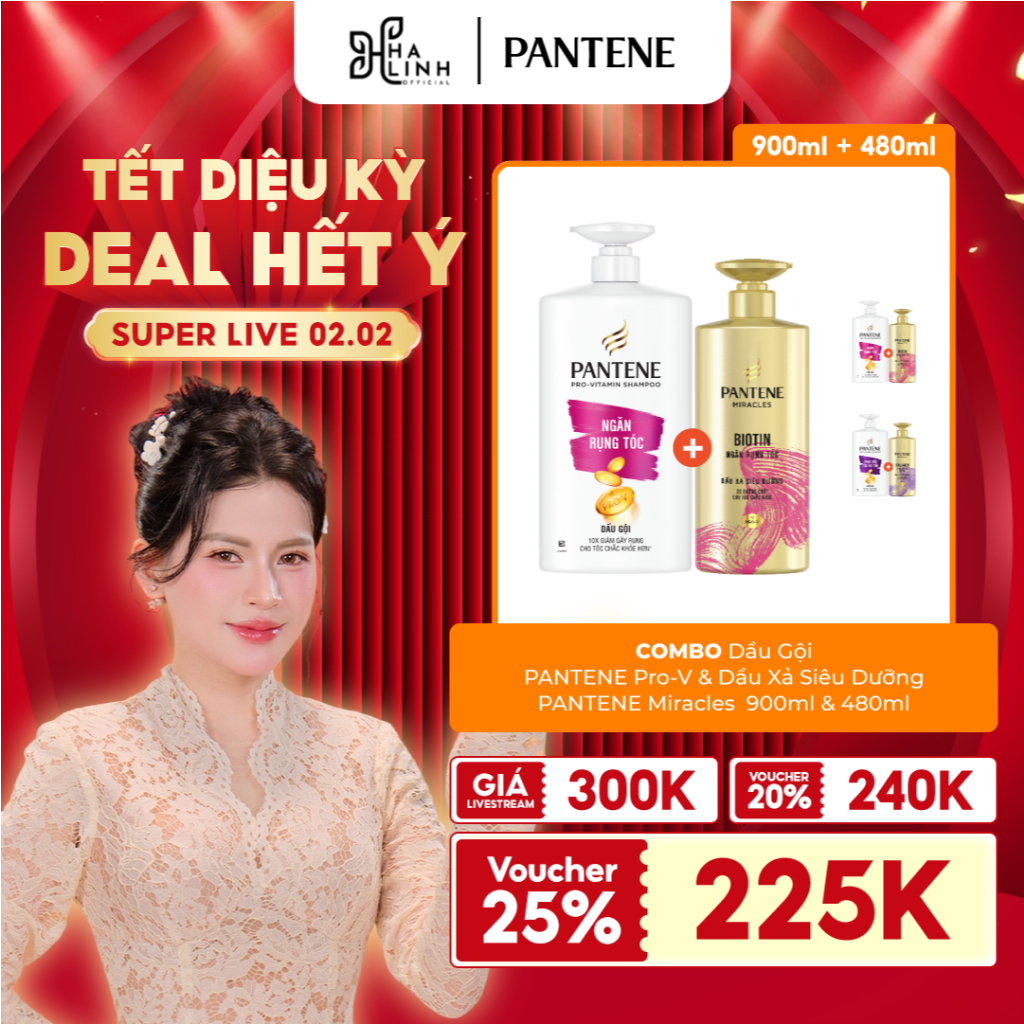 [VHL x PANTENE] COMBO Dầu Gội PANTENE Pro-V Và Dầu Xả Siêu Dưỡng PANTENE Miracles - Chai 900ML & 480