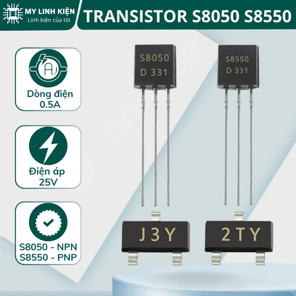 S8050 S8550 Transistor 0.5A 25V Chất Lượng Cao Túi 10 Con.