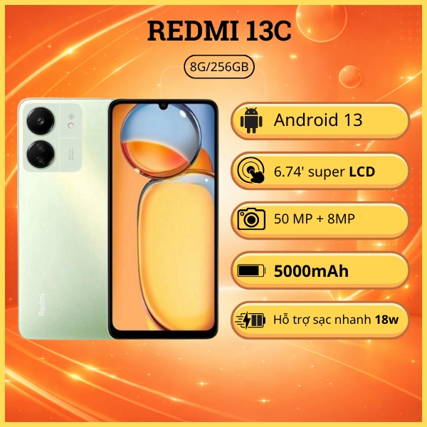 Điện Thoại Xiaomi Redmi 13C | 8GB/256GB – Máy Mới 100% | Full Box Nguyên Seal | Bảo Hành 12 Tháng | 