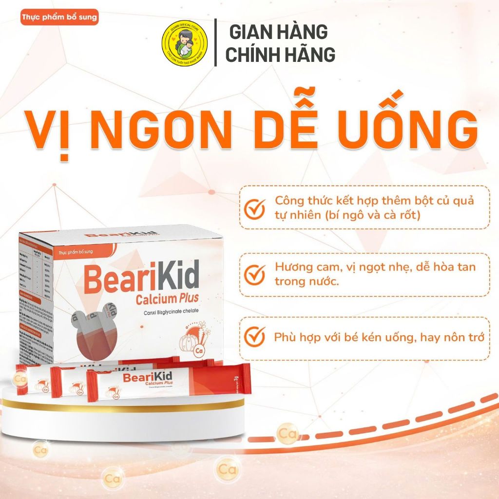 Canxi Bearikid Calcium Plus | Canxi Zeambi Hữu Cơ Thế Hệ Mới, Vị Cam Dễ Uống Cho Trẻ