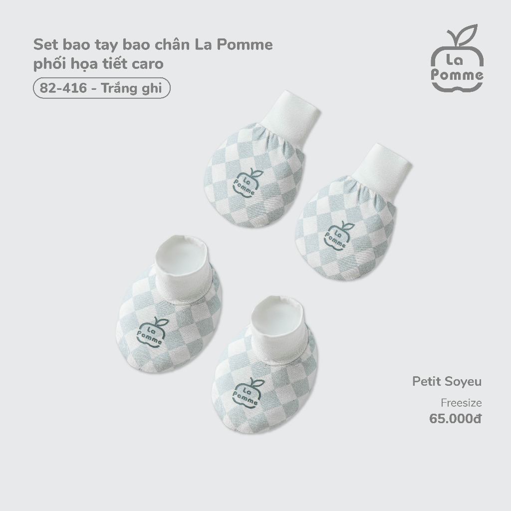 Set bao tay bao chân La Pomme phối họa tiết caro - Sợi Petit Soyeu thoáng mát – Bé trai