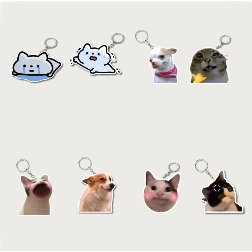 Móc khóa Meme Động Vật Hài Hước Crying Cat Chihuahua Bựa Lầy Lội Trang Trí