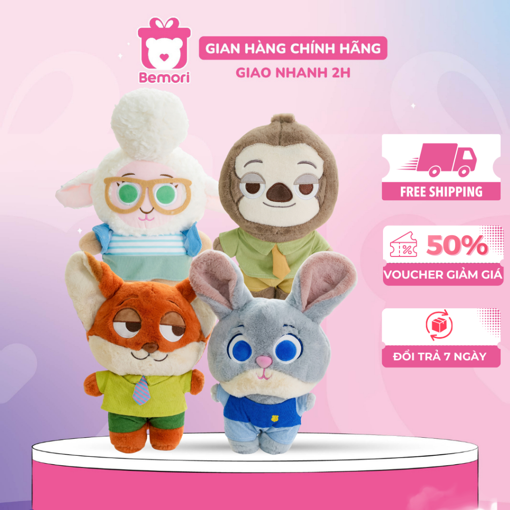 Gấu Bông Zootopia Đứng BEMORI Thú Nhồi Bông Cáo Nick và Thỏ Judy Cao Cấp Nhân Vật Hoạt Hình Dễ Thươn
