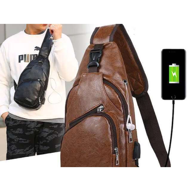 Túi Đeo Chéo Chống Thấm Nước Có Sạc USB Dành Cho Nam Đa Năng Siêu Tiện Ích