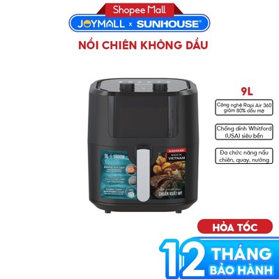 Nồi Chiên Không Dầu Sunhouse SHD4037 9L, Hàng Chính Hãng, Công Nghệ Rapid Air 360 Độ - JoyMall