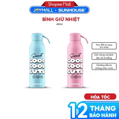 BÌnh Giữ Nhiệt Sunhouse School KS-TU400SB KS-TU400SP 400ml, Hàng Chính Hãng, Inox 304 - JoyMall