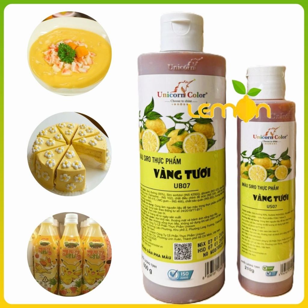 Màu siro thực phẩm vàng tươi Unicorn 210g/ 600g/ 1200g - Màu vàng chuyên tạo màu gà ủ muối, bánh kem