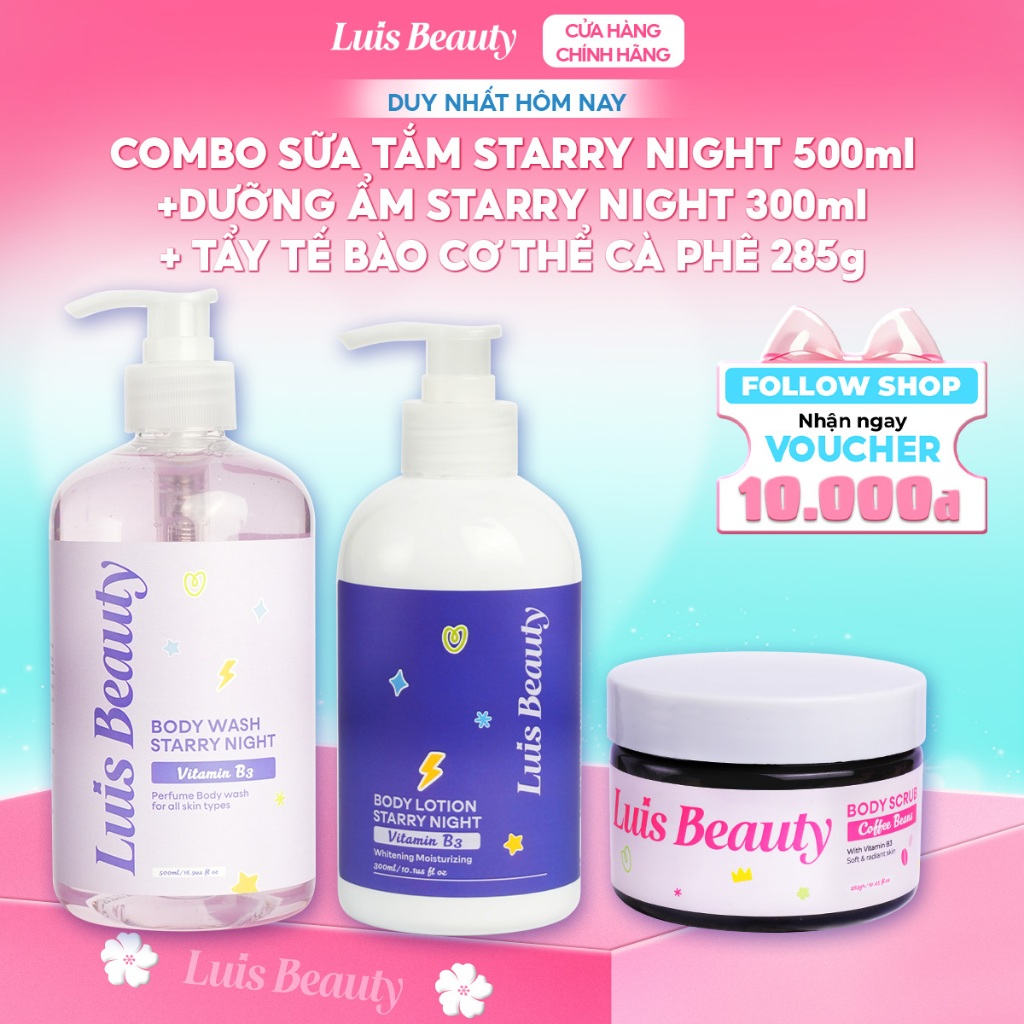 [COMBO 3] Sữa Tắm Nước Hoa 500ml + Tẩy Tế Bào Chết Body 285gr + Dưỡng Ẩm Body 300ml Luis Beauty