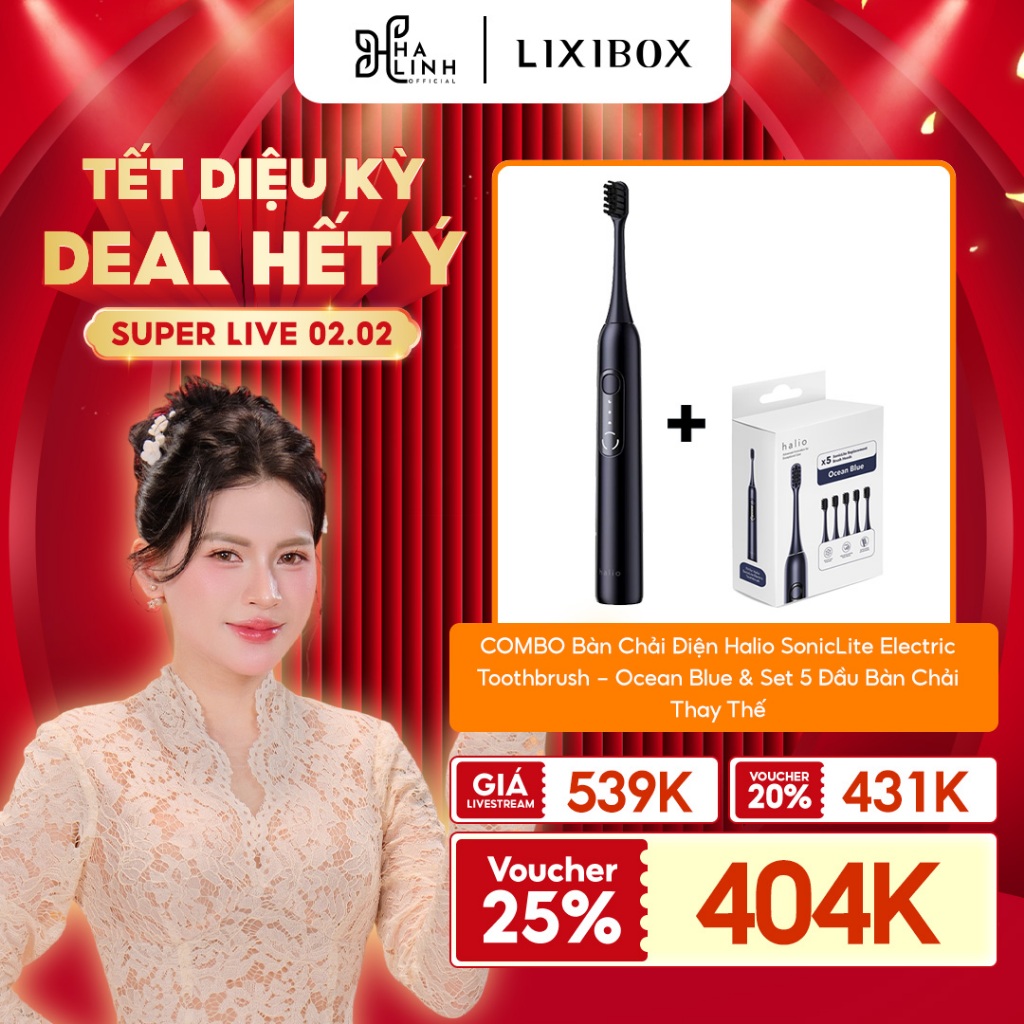 [VHL x LIXIBOX] COMBO Bàn Chải Điện Halio SonicLite Electric Toothbrush - Ocean Blue & Set 5 Đầu Bàn