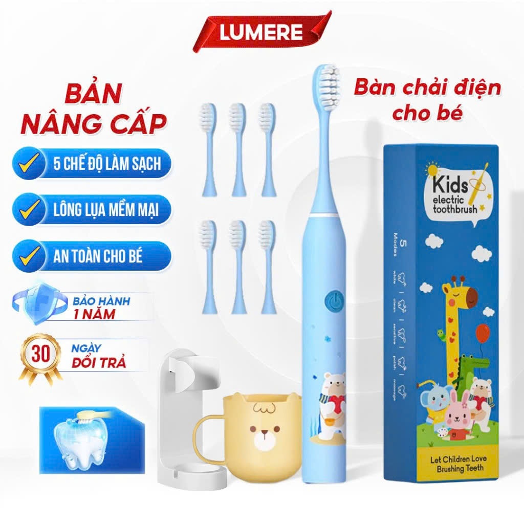 Bàn Chải Điện Cho Bé 5 Chế Độ Đa Năng Cao Cấp Lông Siêu Mềm Mịn Bàn Chải Đánh Răng Cho Bé Tự Động Làm Trắng Răng