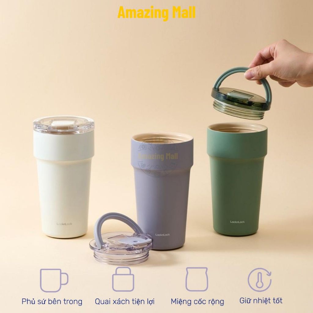 Bình giữ nhiệt phủ sứ LocknLock Metro Cafe Top Handle 710ml/900ml LHC4416 LHC4419 Amazing Mall