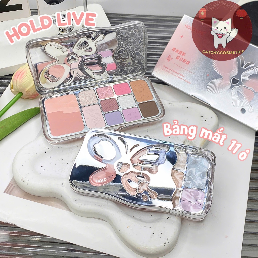 [HOLD LIVE] Bảng Phấn Mắt Hold Live 11 Ô Vỏ Bướm Bạc 3in1 Má Hồng/Highlight, 17g (HL792)