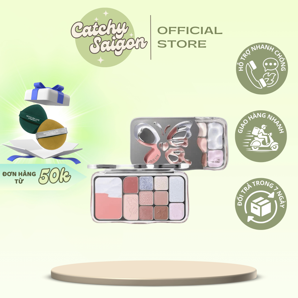 [HOLD LIVE] Bảng Phấn Mắt Hold Live 11 Ô Vỏ Bướm Bạc 3in1 Má Hồng/Highlight, 17g (HL792)