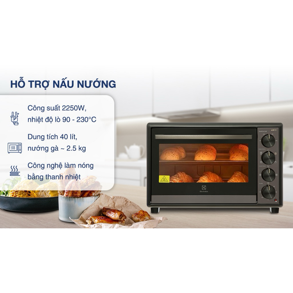 Lò nướng Electrolux EOT4022XFG 40 lít sản xuất tại Trung Quốc thương hiệu Thuỵ Điển bảo hàng 12 thán