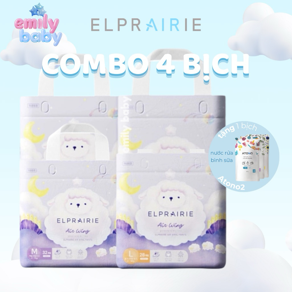 Combo 4 Bịch Tã Bỉm Elprairie Air Wing Hàn Quốc Dùng Ban Đêm