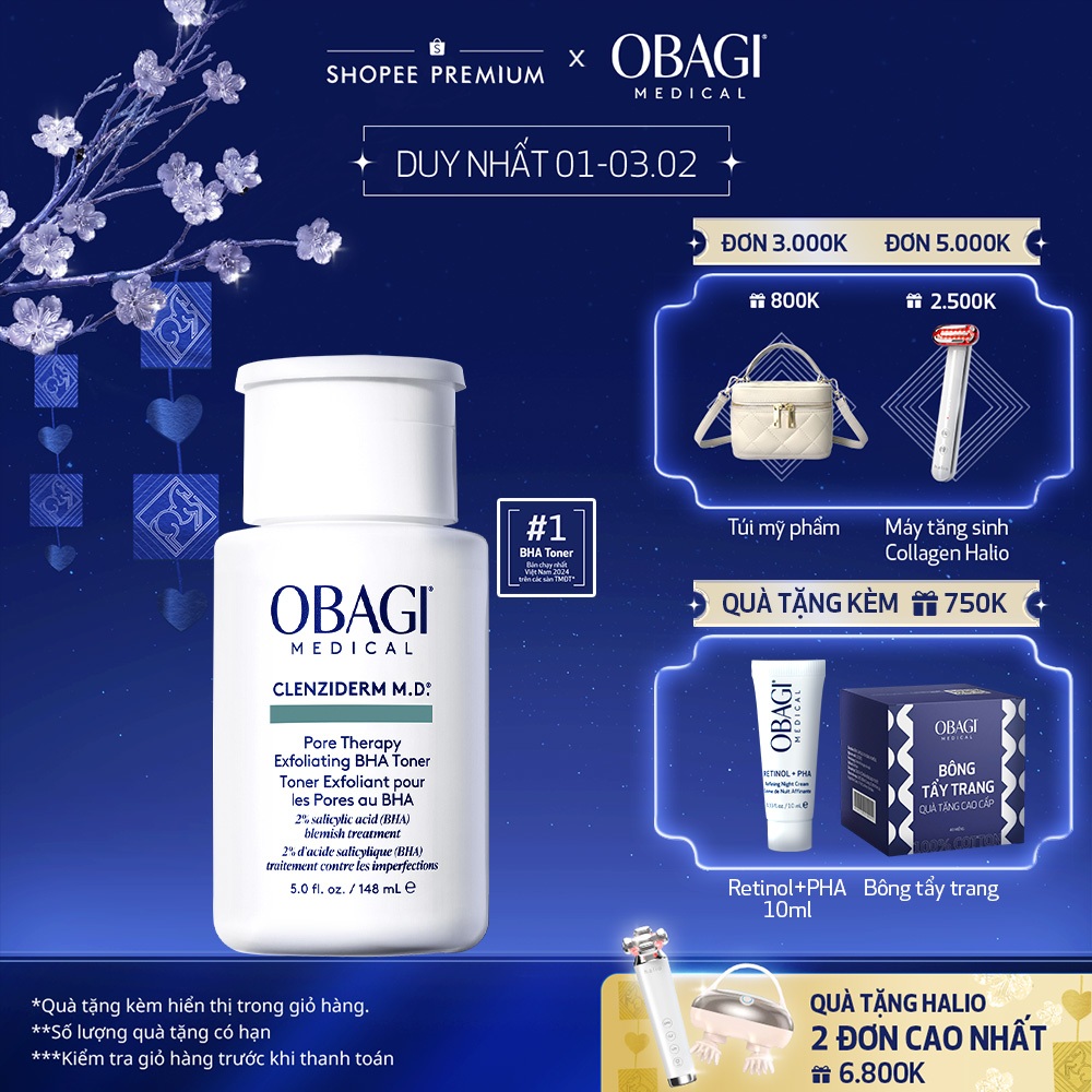 [Voucher SVIP 20%] Toner tẩy tế bào chết làm sạch mụn BHA Obagi Clenziderm M.D. Exfoliating 148ml