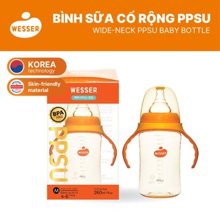 Bình sữa cổ RỘNG PPSU Wesser 180ml/260ml (PPSU MÀU VÀNG MẬT ONG)