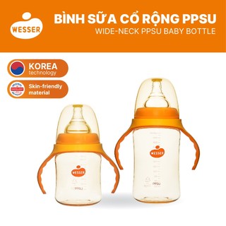 Bình sữa cổ RỘNG PPSU Wesser 180ml/260ml (PPSU MÀU VÀNG MẬT ONG)