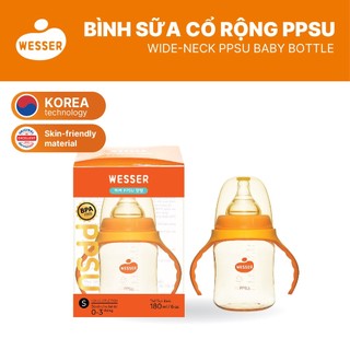 Bình sữa cổ RỘNG PPSU Wesser 180ml/260ml (PPSU MÀU VÀNG MẬT ONG)