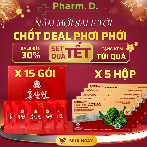 Set Quà Tết Đại Cát - Nước Hồng Sâm Won Hàn Quốc & Combo 5 Hộp Cao Ống Actiso Ladophar
