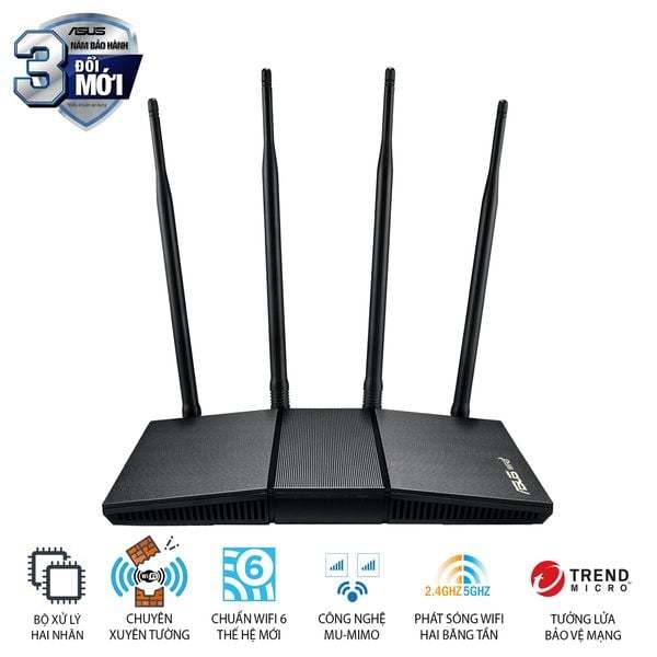 Router ASUS RT-AX1800HP V2 Wifi 6 MU-MIMO AX1800Mbps (Xuyên tường)