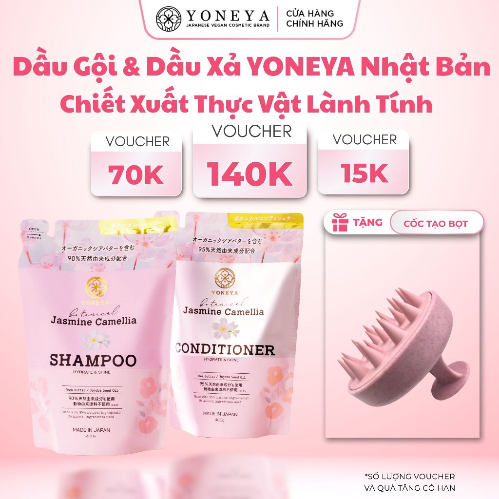Gội Xả Yoneya Thuần Chay Jasmine Camellia Hydrate & Shine Hữu Cơ và Phục Hồi Hư Tổn 400g