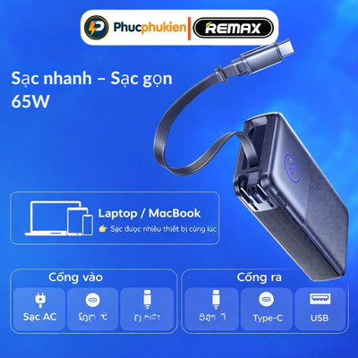 Remax CP-17 - Sạc dự phòng Remax 20000mAh TypeC PD In/Out 65W, Kèm cáp rút TypeC - Phúc Phụ Kiện