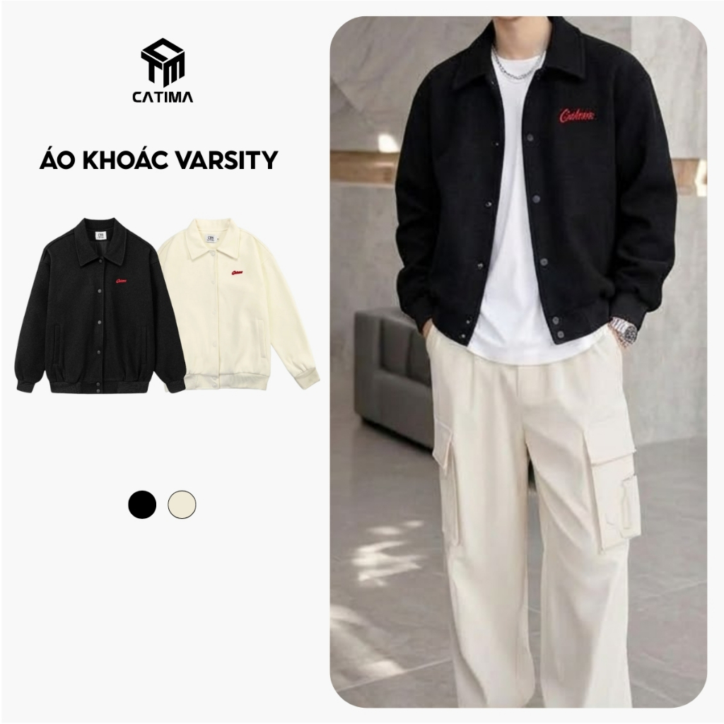 Áo Khoác VARSITY Basic CATIMA AV28 - Dạ Kép Dầy Dặn - Bo Tay Co Giãn Unisex