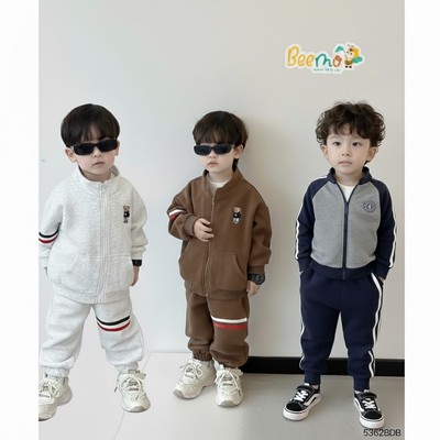 Set bộ áo khoác cho bé trai Beemo vải nỉ 2 da mặc đi học cho bé trai từ 9-24kg