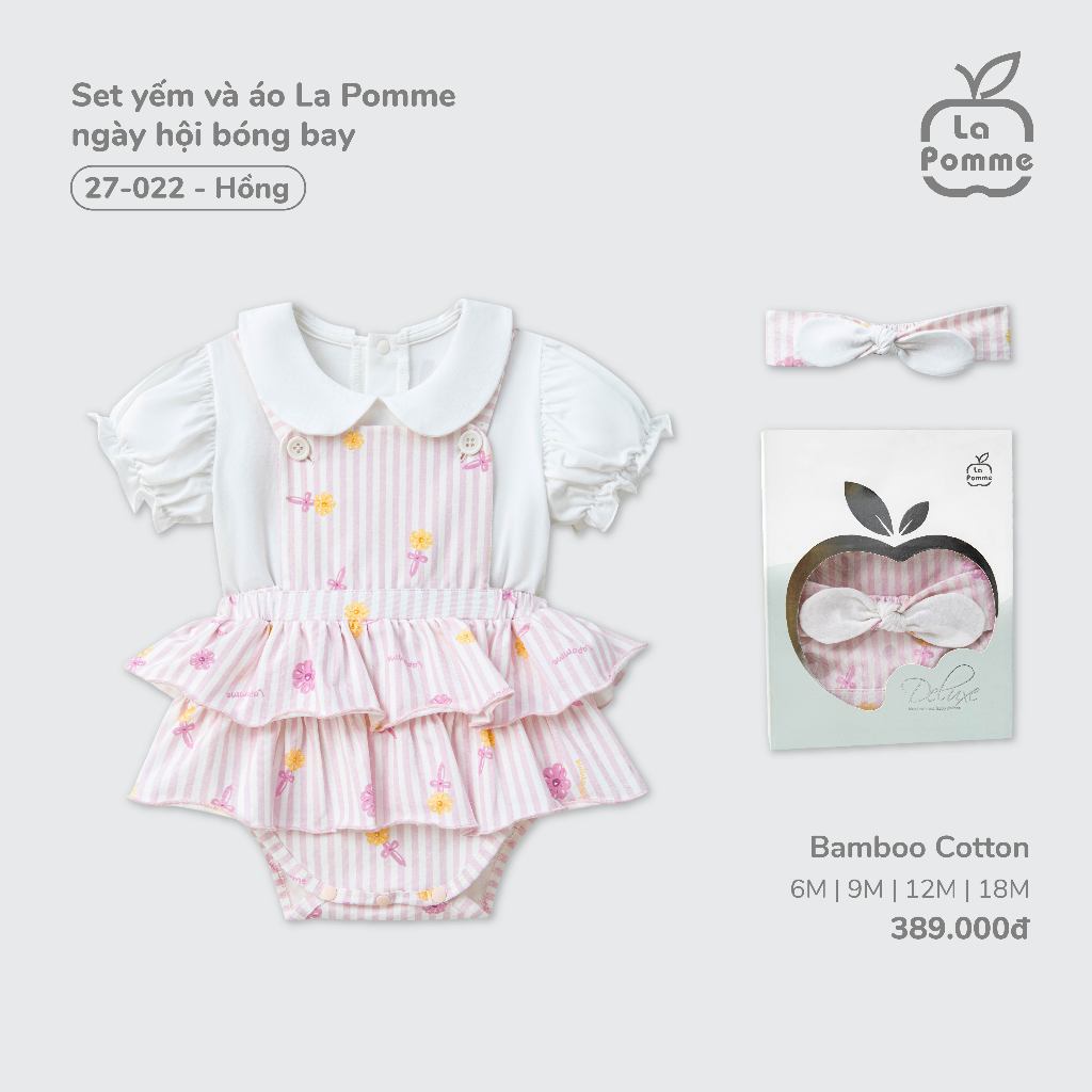 Set yếm và áo La Pomme ngày hội bóng bay - Sợi Bamboo Cotton mềm mại, hỗ trợ kháng khuẩn – Bé gái - 6M - 18M
