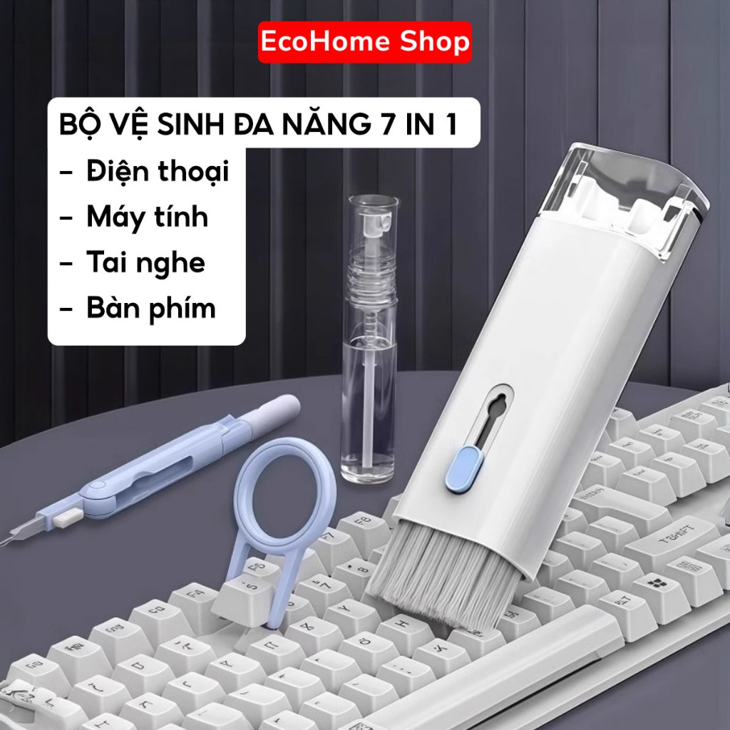 Bộ Dụng Cụ Vệ Sinh Laptop Máy Tính Bàn Phím Tai Nghe Airpod Đa Năng 7 In 1 Nhựa Abs Tiện Lợi