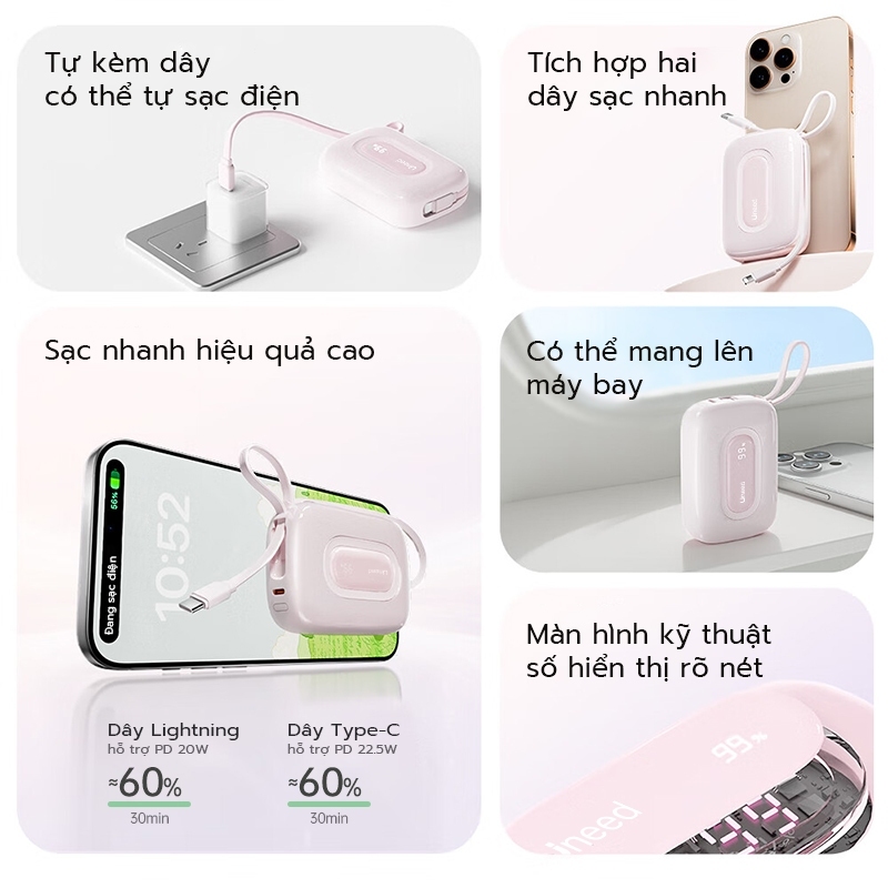 【CCC】Pin sạc dự phòng 10000mah Uneed 3-in-1, Sạc nhanh PD 22.5W type-c và sạc lighting phích cắm điện iP14-17 Samsun | BigBuy360 - bigbuy360.vn