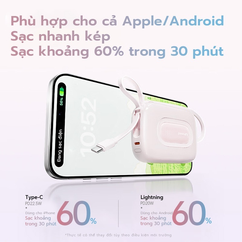 【CCC】Pin sạc dự phòng 10000mah Uneed 3-in-1, Sạc nhanh PD 22.5W type-c và sạc lighting phích cắm điện iP14-17 Samsun | BigBuy360 - bigbuy360.vn