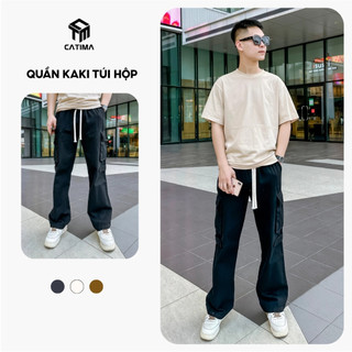 Quần KaKi Ống Rộng Túi Hộp Cạp Chun Unisex Form Đứng Dáng Chất liệu Kaki dày dặn Q132
