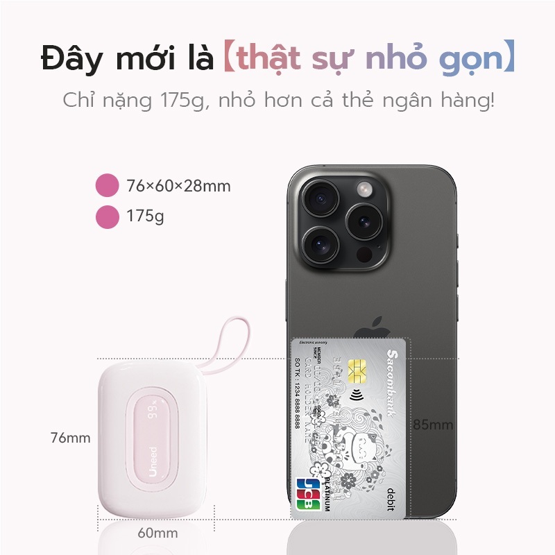 【CCC】Pin sạc dự phòng 10000mah Uneed 3-in-1, Sạc nhanh PD 22.5W type-c và sạc lighting phích cắm điện iP14-17 Samsun | BigBuy360 - bigbuy360.vn