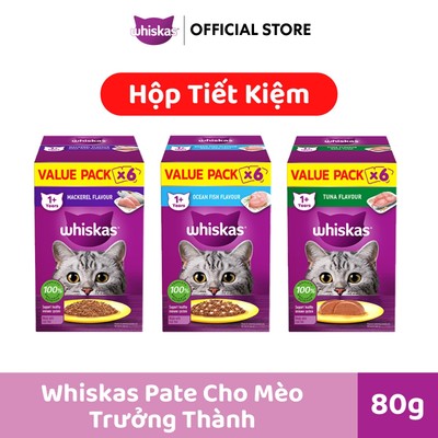 WHISKAS Pate Mèo Trưởng Thành 80g –  Hộp Tiết Kiệm (Tổng 6 gói)
