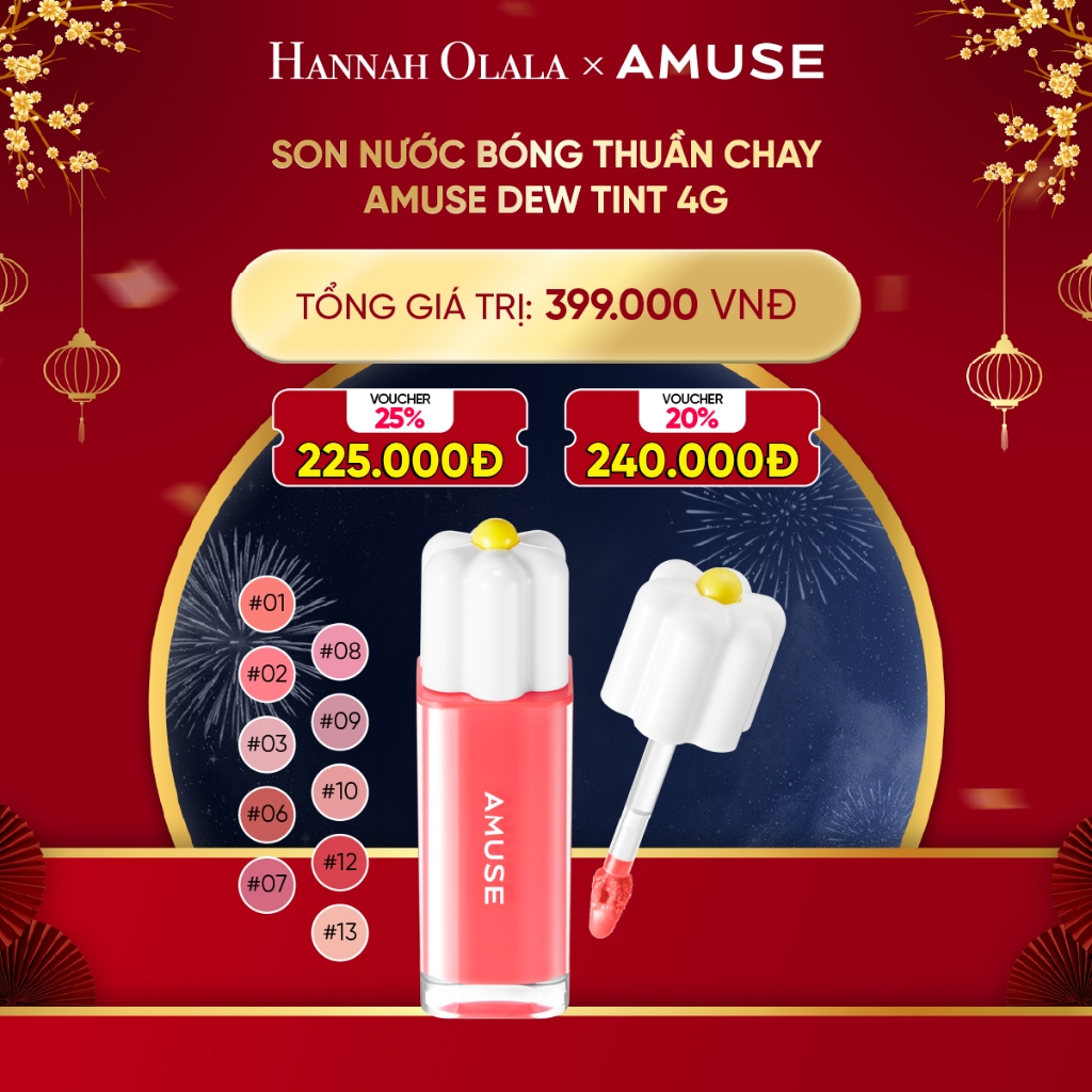 [HANNAH OLALA] Son Nước Bóng Thuần Chay Amuse Dew Tint 4g