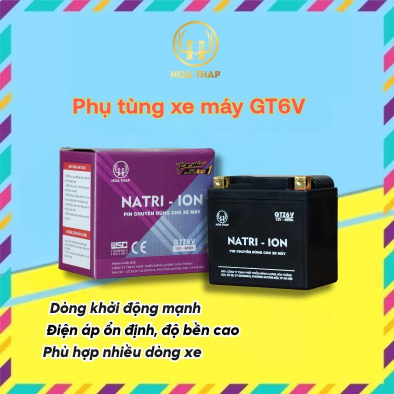 Phụ tùng xe máy GTZ6V 12V-6AH Bình ắc quy khô 12V dùng cho vision, vario, sh mode,..