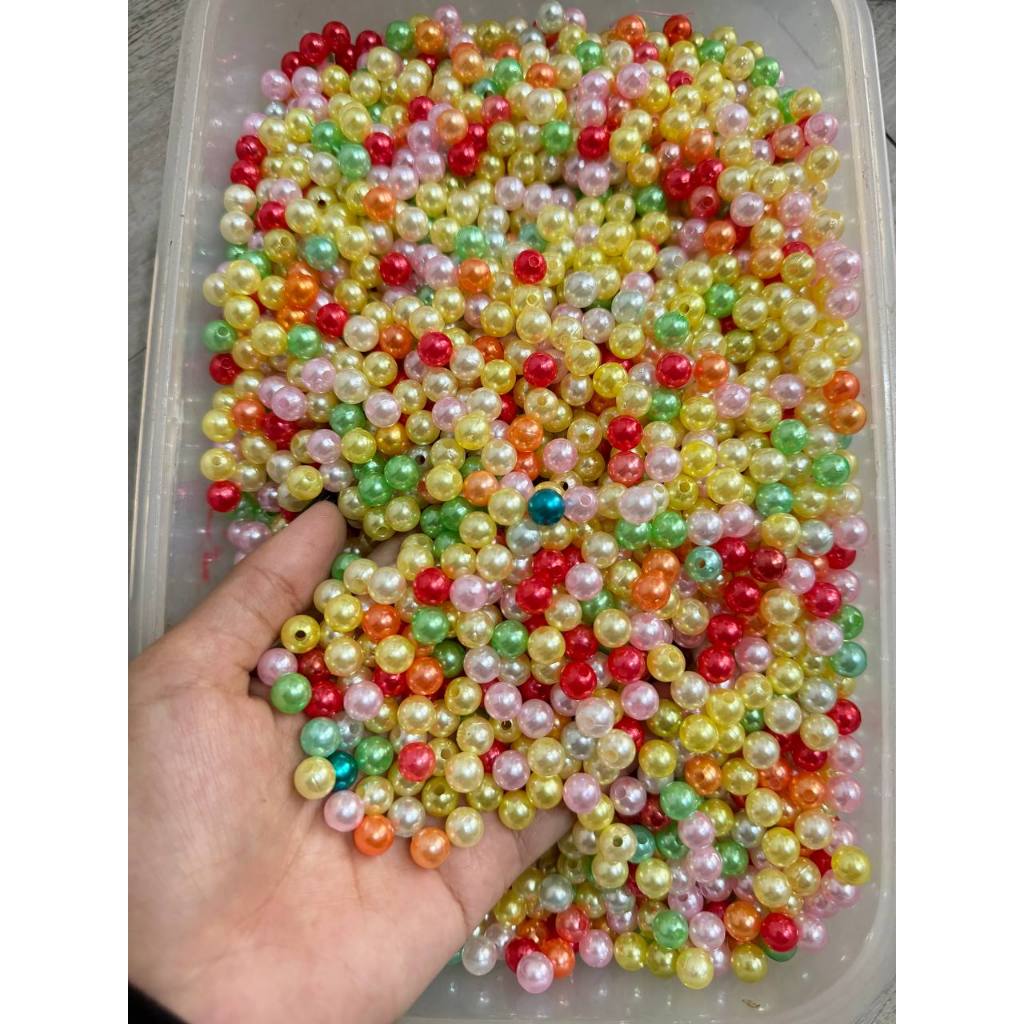 [HẠT TRỘN] Gói 100gram hạt nhựa giả ngọc trai hạt bẹt tròn có lỗ lộn xộn màu nhựa Acrylic