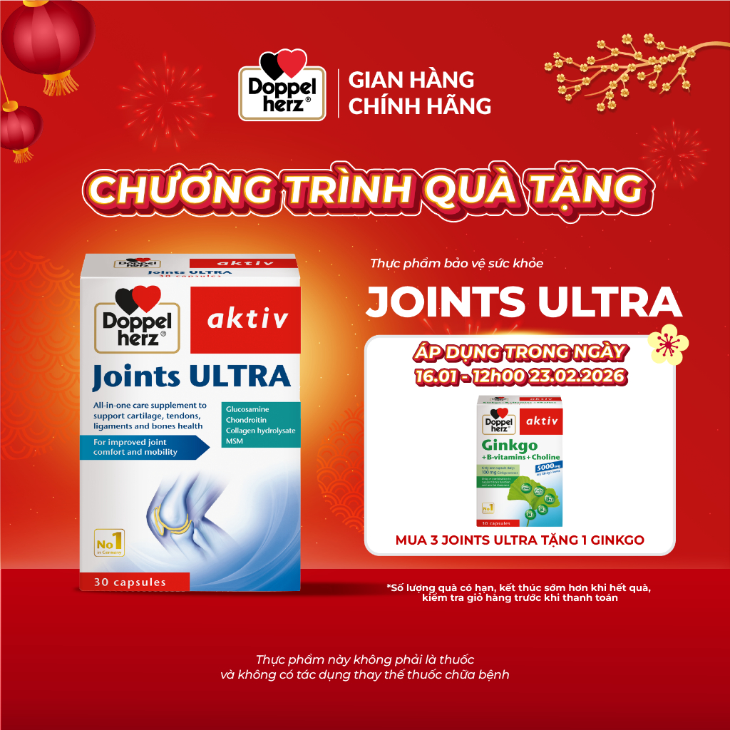 Viên uống Doppelherz Joints Ultra hỗ trợ cải thiện chức năng và ngăn ngừa thoái hóa khớp (Hộp 30 viê