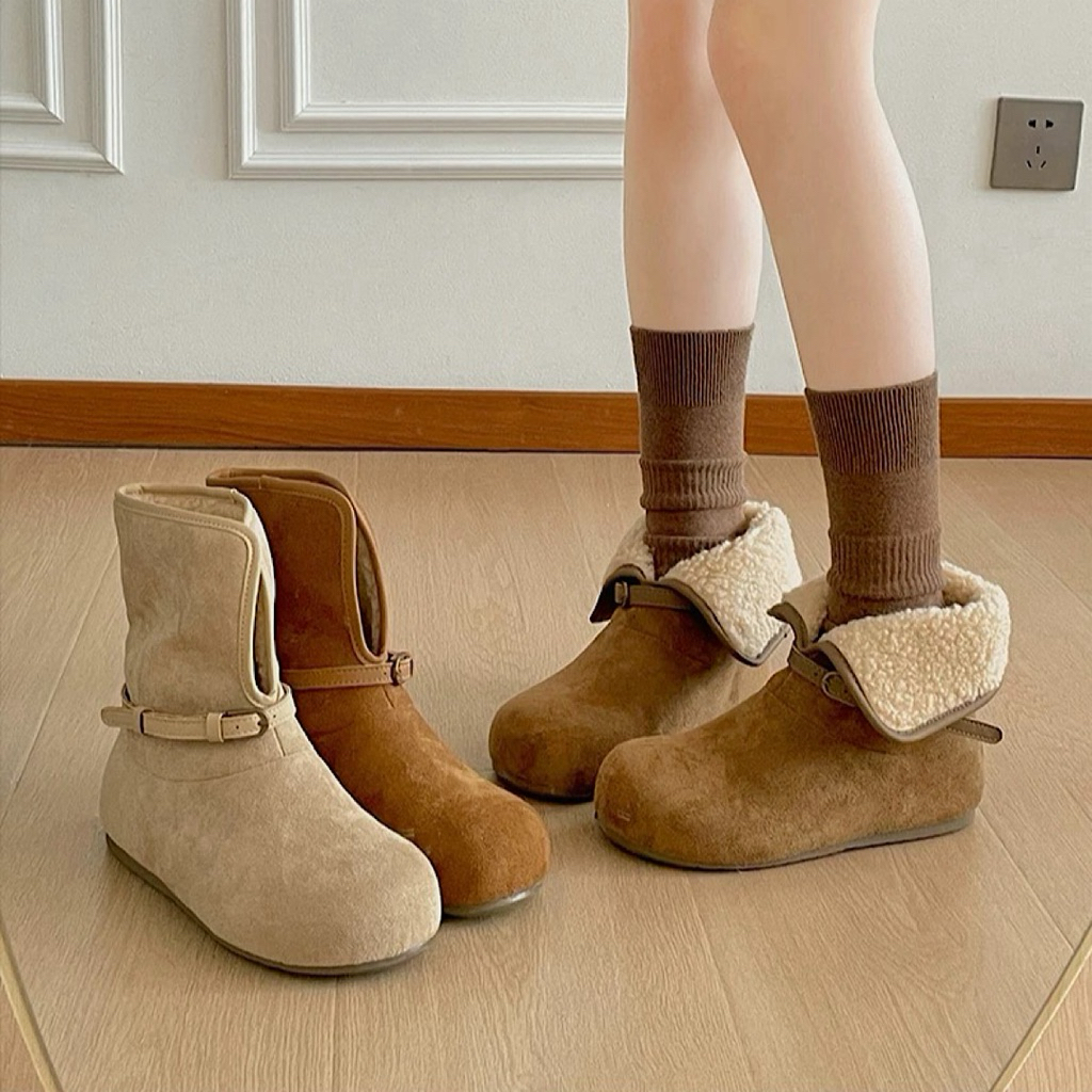 Giày boot nữ đi tuyết bốt nữ da lộn cổ gập giữ ấm chân A2105 Eudora899