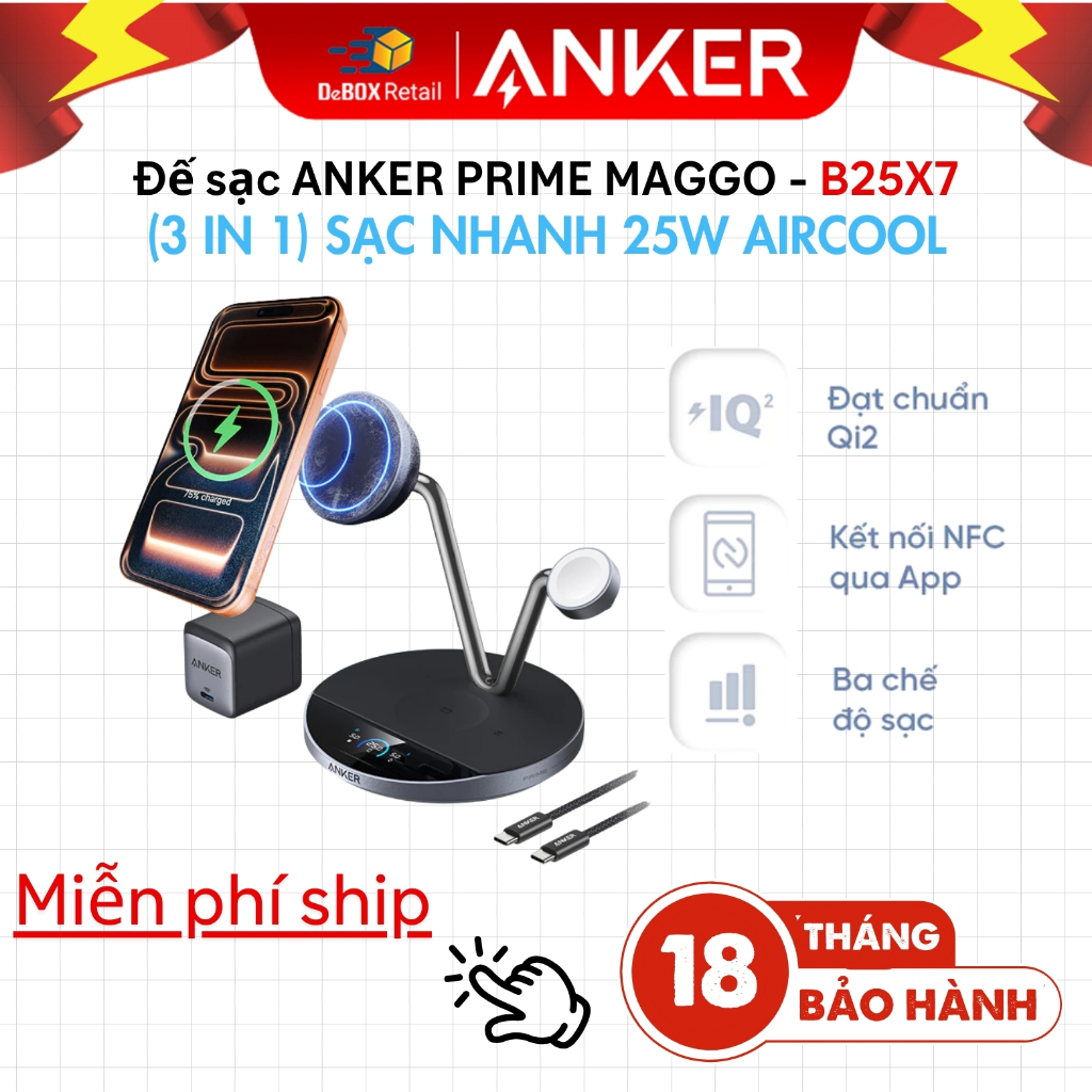 [NEW] Đế Sạc Không Dây 3in1 ANKER Prime MagGo | Sạc nhanh iPhone 12–17, AppWatch, AirPods – AirCool 
