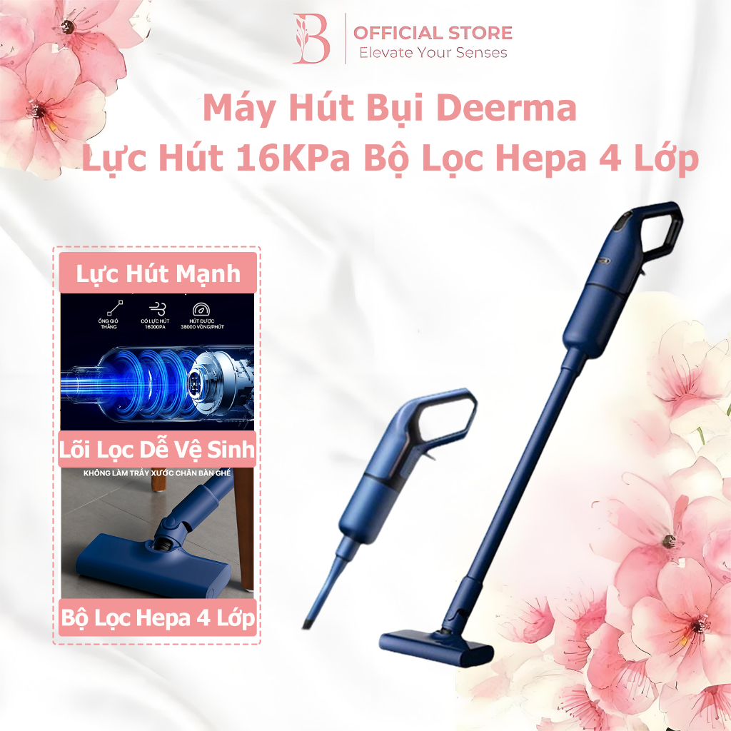 [Bảo Hành 1 Năm] Máy Hút Bụi Cầm Tay Đa Năng Deerma Lực Hút Siêu Mạnh 16000Pa Lọc HEPA Có Thể Giặt