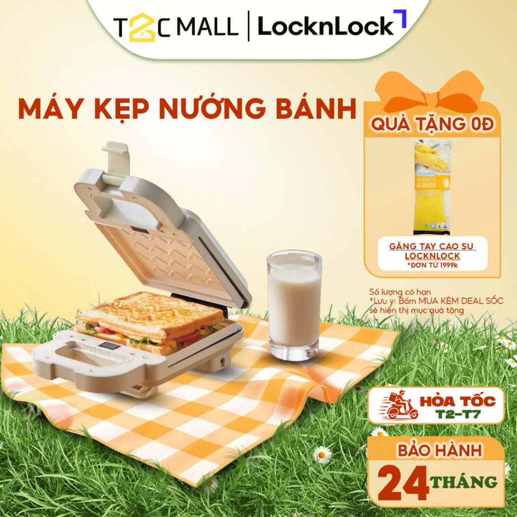 Máy Nướng Kẹp Bánh Mì Sandwich LocknLock, Làm Bánh Waffle Hotdog LocnLock Đa Năng EJB126IVY T2C Mall
