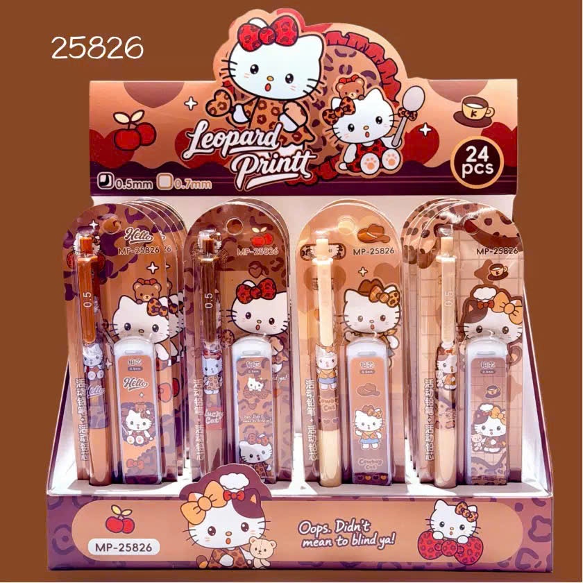 Bộ bút chì kèm ngòi bút thay thế 0.5mm hình mèo Hello Kitty dễ thương cute, bút chì ngòi Hello Kitty