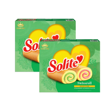Hộp Quà Tết Bánh Bông Lan Solite Cuộn Kem Vị Lá Dứa & Vị Dâu 324g (18 gói x 18g) (kèm túi giấy)