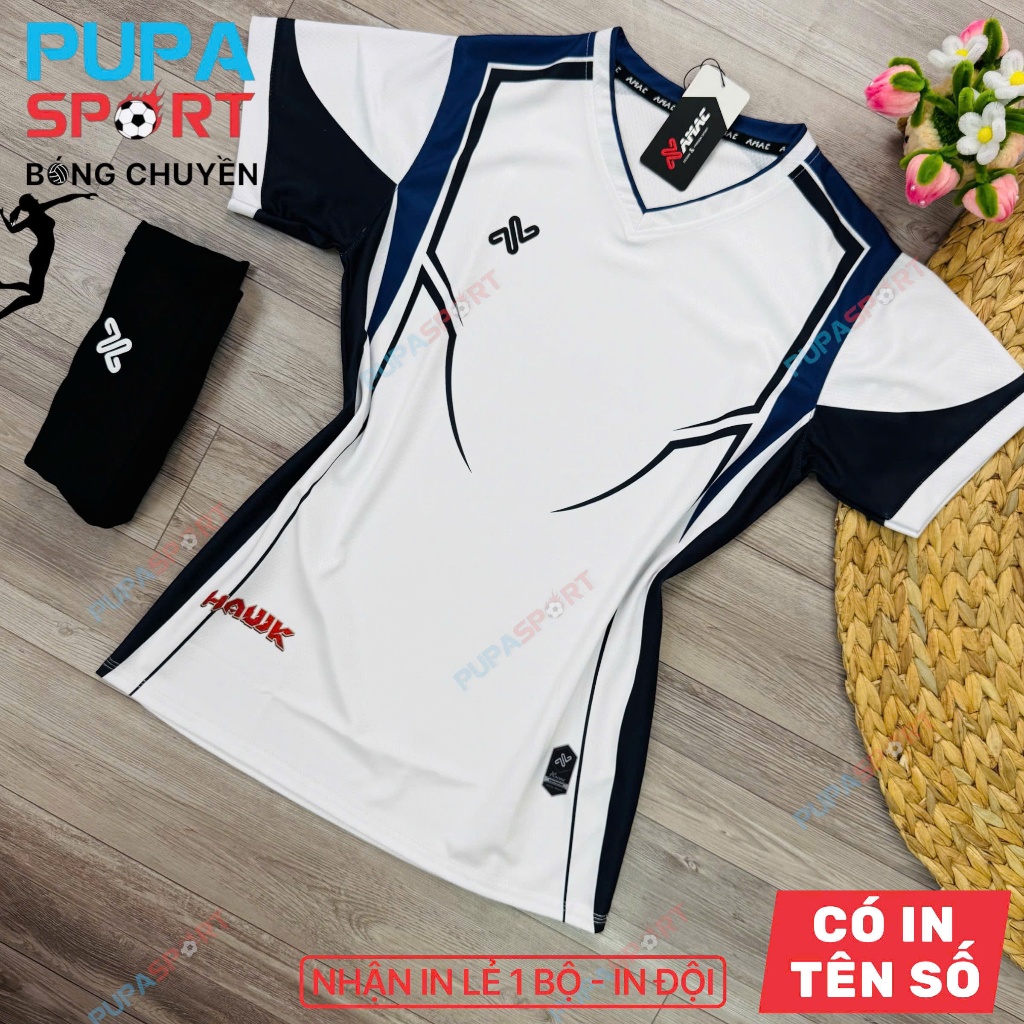 AMAC - [CHÍNH HÃNG-PupaSport] BST Quần Áo Bóng Chuyền HAWK - Màu Trắng, Bóng Đá Nam Nữ Chính Hãng Am