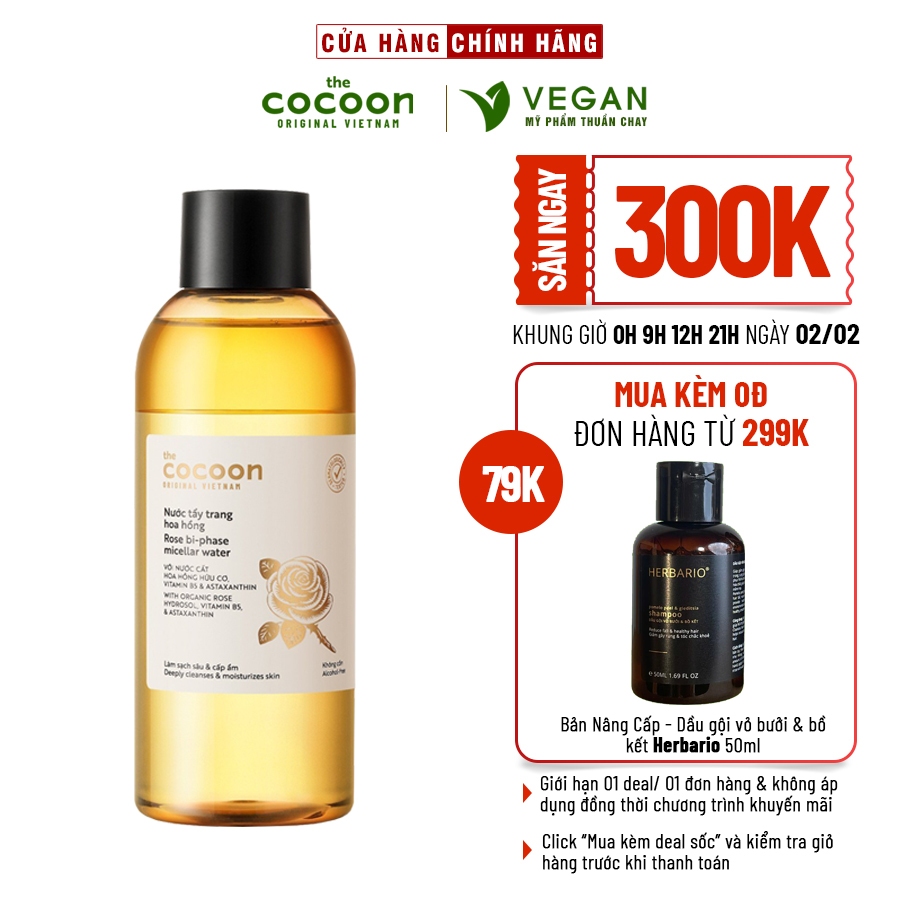 Nước tẩy trang hoa hồng cocoon 310ml (rose micellar water) danh cho da khô - Bigsize