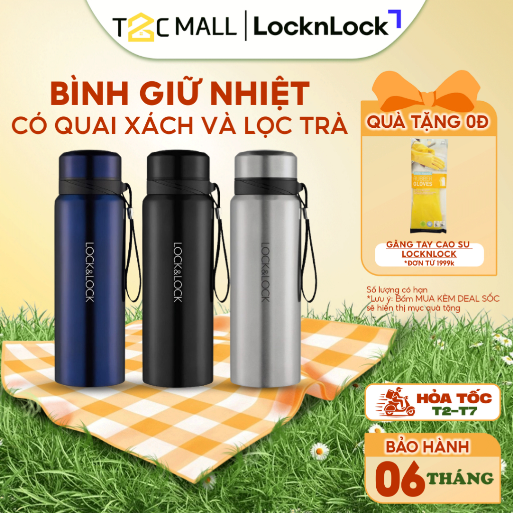 Bình Giữ Nhiệt LocknLock To 800ml Chính Hãng Cao Cấp Có Quai Xách Lọc Nước Trà LHC6180 T2C Mall