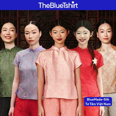 TheBlueTshirt - Áo cánh lụa tơ tằm phom regular cách tân nữ cổ áo dài cho nữ - Viễn Đông